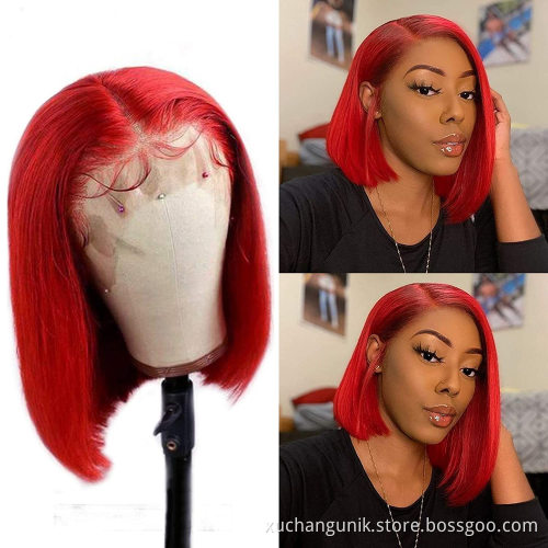 Wholesale Human Hair Colorful Bob Wig For Women,Pre Plucked Mink Brazilian Hair Bob Wigs,Red Orange Pink Purple Cut Bob Wigs